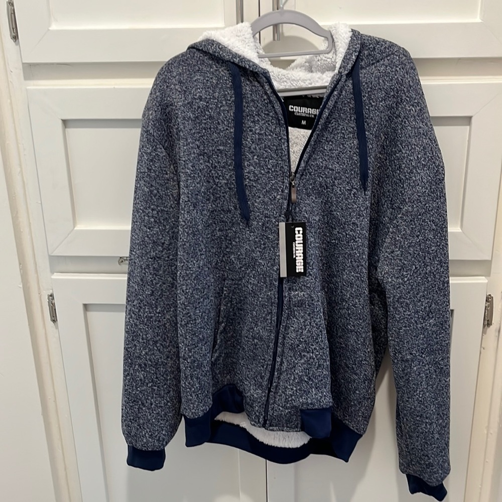 Men’s navy Sherpa hoodie in size Medium